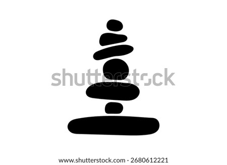 Balanced black stone cairns forming a pyramid like pile. Zen, harmony, and meditation. Minimalist composition, peace, tranquility, and mindfulness. Wellness, spa, nature and relax concept vector