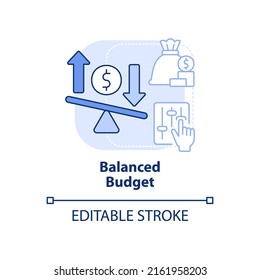 Balanced budget light blue concept icon. Income equals expenditures. Classification abstract idea thin line illustration. Isolated outline drawing. Editable stroke. Arial, Myriad Pro-Bold fonts used