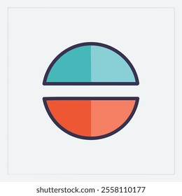 Balanced circle design. Circular graphic; two halves, teal and orange, symbolize balance, duality, or harmony.