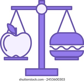 Balanced Diet Color Icon. Vector Icon of Hamburger and Apple on Libra. Nutrition and Fitness. Healthy lifestyle. Wellness Concept