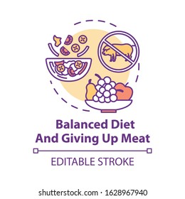 Balanced diet and giving up meat concept icon. No animal food. Nutritious diet. Organic meal. Going vegan idea thin line illustration. Vector isolated outline RGB color drawing. Editable stroke
