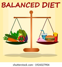 Balanced diet vector illustration image pic of vegetables and fast food