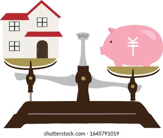 Balanced house and money vector illustration on white background