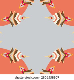 Balanced kaleidoscope design in coffee bean, walnut, golden rod, soft ivory, silver, maize, burnt coral, cerise, warm rustic luxury style