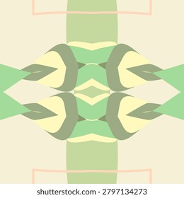 Balanced kaleidoscope design in spring sunlit field tones with melon skin, daisy yellow, chartreuse, spring bud, moss green, sage leaf, pistachio, parchment