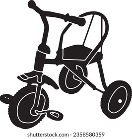 Balanced Kid Bike Silhouette - Vector Illustration, Children's Tricycle Silhouette - Sketch Drawing, Kids Tricycle Line Art - Continuous Single Line Drawing