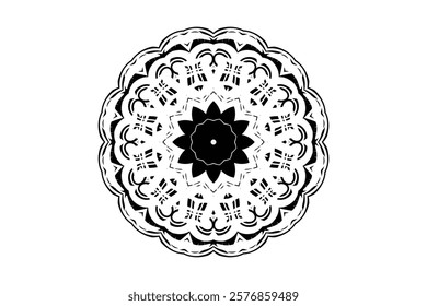 Balanced mandala with complex geometric lines and dots on a light background	
