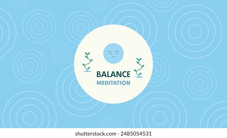 Fondo de meditación equilibrado con círculos, hojas y un emoji tranquilo. Diseño de Vector para la paz, la calma, la atención plena, etc.