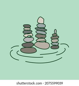 Balanced meditation stones. Line art style vector illustration suitable for calm wellness or mental health content