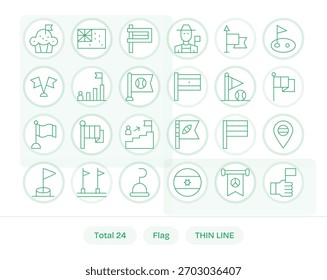 A balanced mix of 24 Thin Line icons for Flag, tuned for clean rasterization.