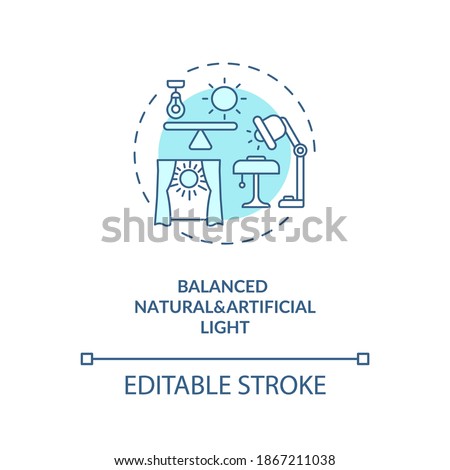Balanced natural and artificial light blue concept icon. Comfortable space. Sunlight from window. Biophilia idea thin line illustration. Vector isolated outline RGB color drawing. Editable stroke