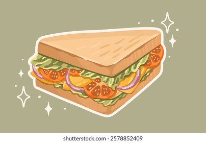 Balanced and Nutritious Sandwich with lettuce, vegetables, and cheese. Vector.