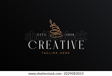 Balanced Rock Nature Logo Design Template. Line Art Nature Rocks Balanced Continuous Line. Creative Vector Icon Design Concept.