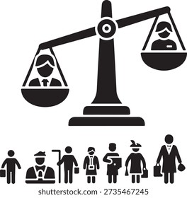 Ein ausgewogenes Symbol, das Fairness und Gleichheit in Entscheidungsprozessen darstellt, einzeln auf weißem Hintergrund, Abbildung