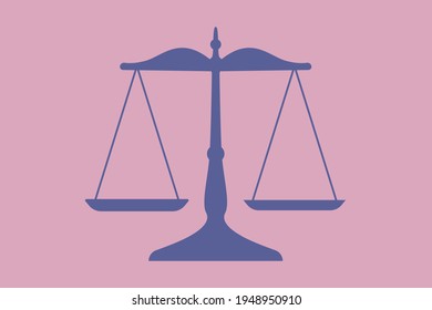 Balanced scale illustation. Pans and arm on a equal level. Weighting empty scale graphic element. Color print design, icon. Vector
