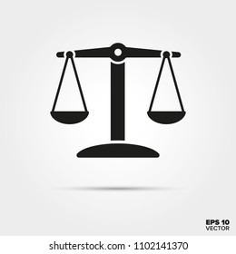 balanced scales glyph icon vector. Law enforcement and criminal justice symbol.