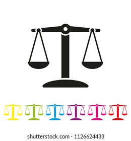 balanced scales glyph icon vector. Law enforcement and criminal justice symbol.