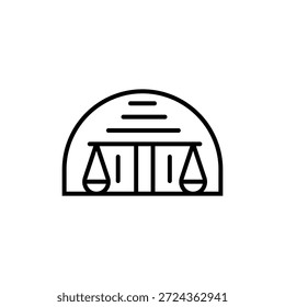 Icono de balanzas equilibradas dentro del arco que representa la justicia, el derecho y la equidad en la sociedad para la igualdad.