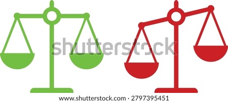 Balanced scales of justice, green and red, flat