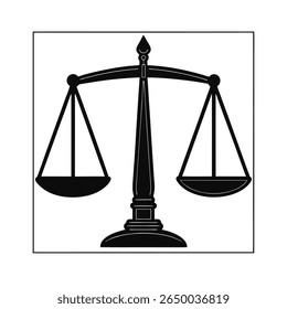 A balanced scales justice symbol within a square frame on vector