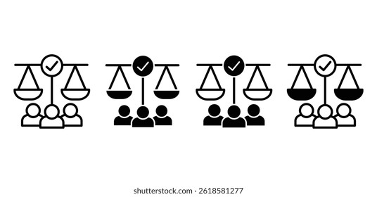 Balanced Scales Representando Justiça e Igualdade Ícone Vetor Design Conjunto de Ilustração