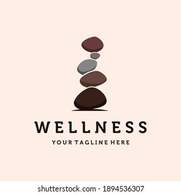 Balanced Stone or Balancing Rock Logo Vector Illustration Design. Vintage Hand Drawn Rock Balancing Logo Template. Simple Modern Minimalist Balancing Zen Stones Illustration Logo Concept.