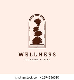 Balanced Stone or Balancing Rock Logo Vector Illustration Design. Vintage Hand Drawn Rock Balancing Logo Template. Simple Modern Minimalist Balancing Zen Stones Illustration Logo Concept.