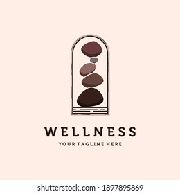 Balanced Stone or Balancing Rock Logo Vector Illustration Design. Vintage Hand Drawn Rock Balancing Logo Template. Simple Modern Minimalist Balancing Zen Stones Illustration Logo Concept.