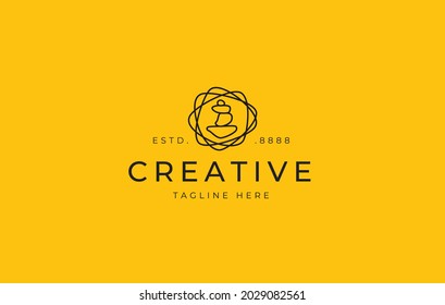 Plantilla de diseño de logotipo Genio de Piedra Equilibrada. Diseño de ciencias de la física atómica en piedra apilada y balanceada. Concepto de diseño de iconos vectores creativos.