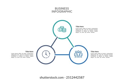 Infografik-Entwurfsvorlage für ausgewogene Dreiecksoptionen. 3 Prozess-Infografik. Geschäftspräsentation, Bericht, Daten und Planung. Vektorgrafik.