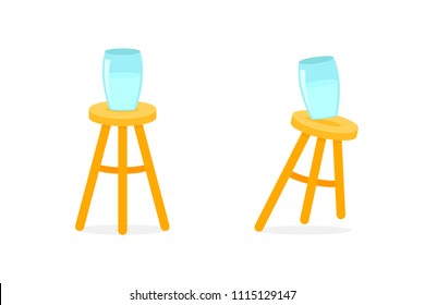 Balanced and unbalanced three legged stool. Clipart image isolated on white background