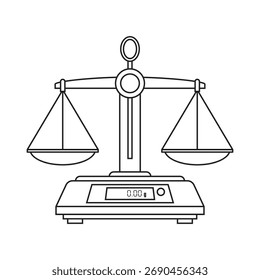 Balanced weighing scale line icon isolated on white background concept of law and justice