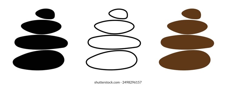 Balanced Zen stone logo template Vector Zen yoga stones stack or spa pebbles black and white graphic line illustration.	