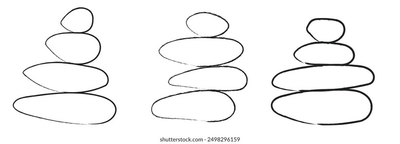 Balanced Zen stone logo template Vector Zen yoga stones stack or spa pebbles black and white graphic line illustration.	