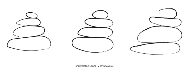 Balanced Zen stone logo template Vector Zen yoga stones stack or spa pebbles black and white graphic line illustration.	