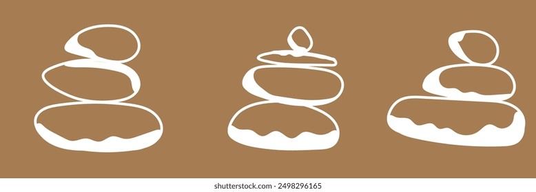 Balanced Zen stone logo template Vector Zen yoga stones stack or spa pebbles black and white graphic line illustration.	