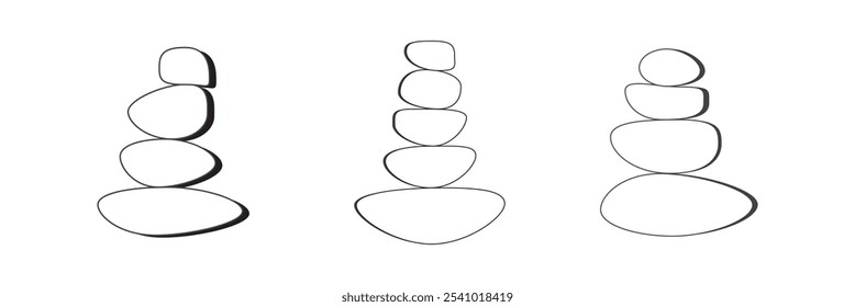 Balanced Zen stone logo template Vector Zen yoga stones stack or spa pebbles black and white graphic line illustration.