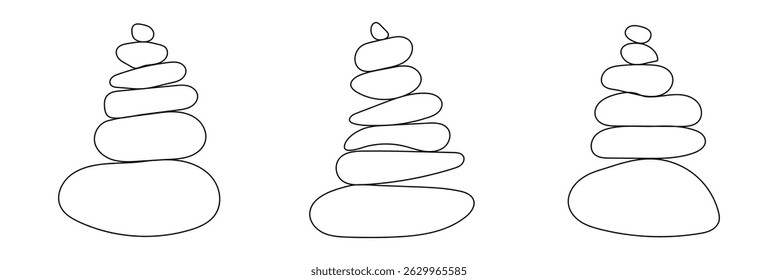 Balanced Zen stone logo template Vector Zen yoga stones stack or spa pebbles black and white graphic line illustration. Vector Illustration .EPS 10 .