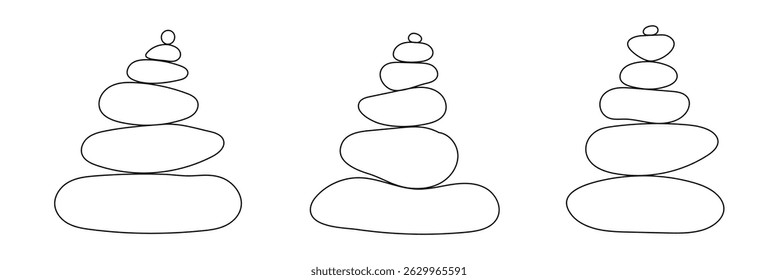 Balanced Zen stone logo template Vector Zen yoga stones stack or spa pebbles black and white graphic line illustration. Vector Illustration .EPS 10 .