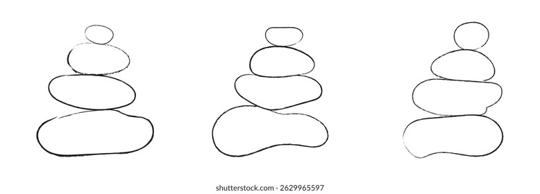 Balanced Zen stone logo template Vector Zen yoga stones stack or spa pebbles black and white graphic line illustration. Vector Illustration .EPS 10 .