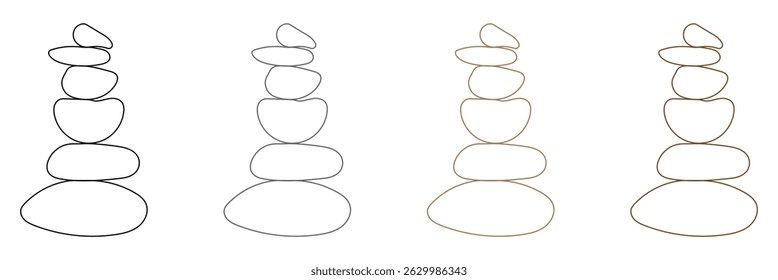 Balanced Zen stone logo template Vector Zen yoga stones stack or spa pebbles black and white graphic line illustration. EPS 10 .