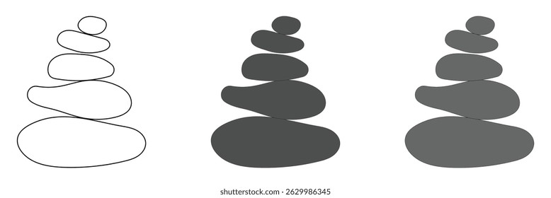 Balanced Zen stone logo template Vector Zen yoga stones stack or spa pebbles black and white graphic line illustration. EPS 10 .