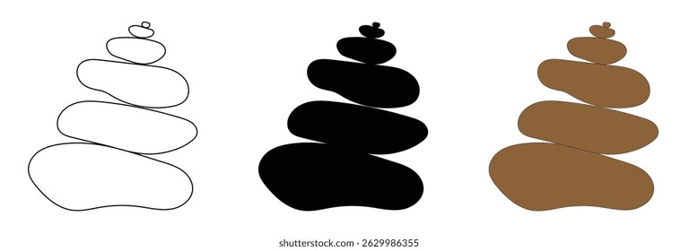 Balanced Zen stone logo template Vector Zen yoga stones stack or spa pebbles black and white graphic line illustration. EPS 10 .