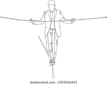 Ausgewogenheit des Handelsgesetzes: Überqueren der Klippenschwelle mit Balancestock | Vektorgrafik, Vektorgrafik: Geschäftsmann Überwindung des Erfolgsrisikos
