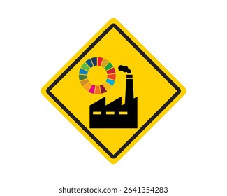 Balancing act, sustainable development meets industrial output sign. Sustainable, sdg, development, goals. Can use for infographic, banner, poster, web design. Vector Isolated on white background.