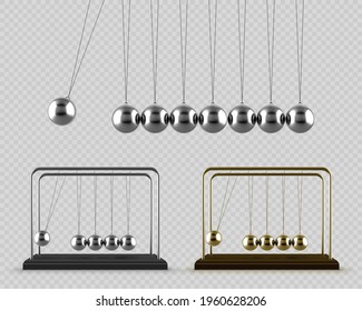 Balancing balls Newton's Cradle. Newton's Cradle swinging isolated on transparent background