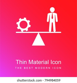 Balancing between cogwheel and businessman red and pink gradient material white icon minimal design