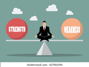 Balancing between strength and weakness. Vector illustration