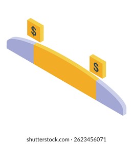 Equilibrar el presupuesto, mantener la estabilidad financiera con los mismos ingresos y gastos, icono isométrico del presupuesto de equilibrio