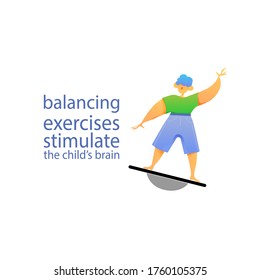 balancing exercises for stimulate brain activiti, speech for children, neurogum, vector illustration flat